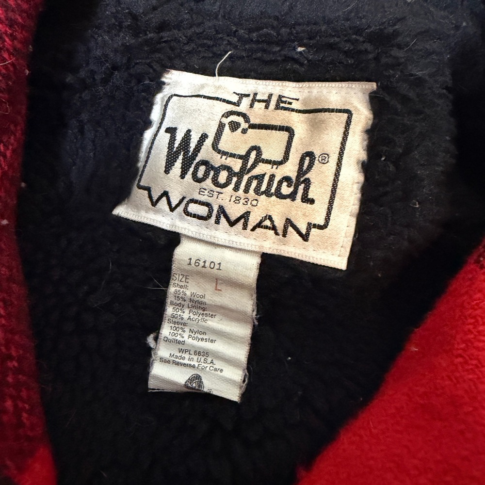 Woolrich Woman Red Black Buffalo Plaid‎ Wool Sherpa Bomber Jacket 16101 Large - Picture 3 of 6